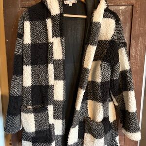 Pink Rose Black and White Checkered Teddy Jacket